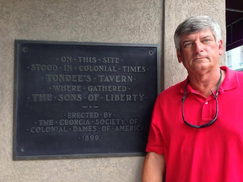 Historic marker at the former site of Tondee’s Tavern in Savannah, Georgia, gathering place of the Sons of Liberty
