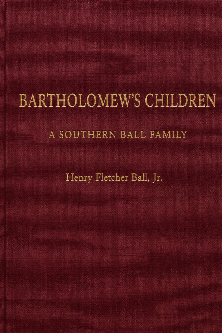 Reconstructed burgundy and gold cover for Bartholomew's Children by Henry Fletcher Ball Jr.